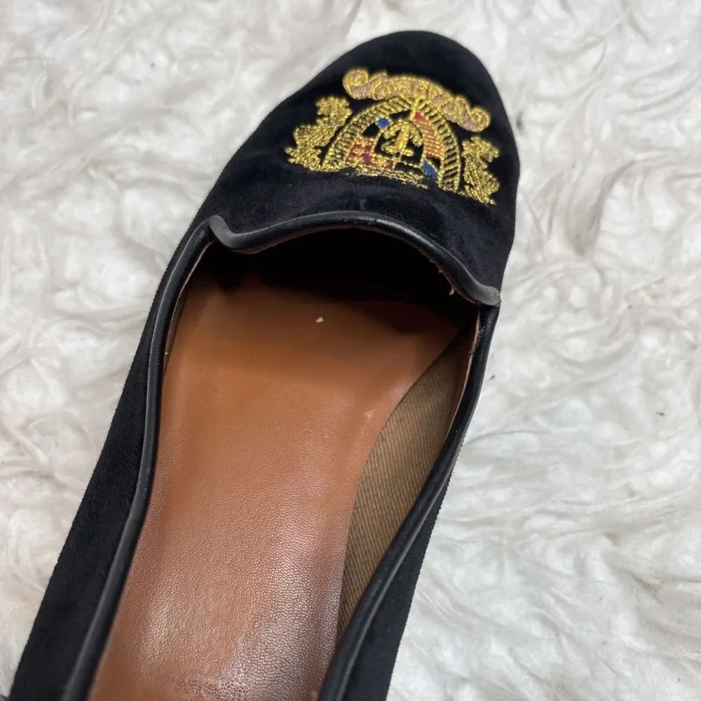 Jon Josef Black Velvet Gatsby Shield Emblem Leather Loafers Flats Shoes Size 7.5 - Picture 7 of 16